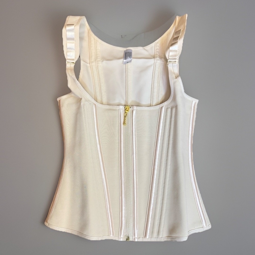 Women's Nude Waist Trainer Corset Vest Shape Wear Size M Zipper & Hooks